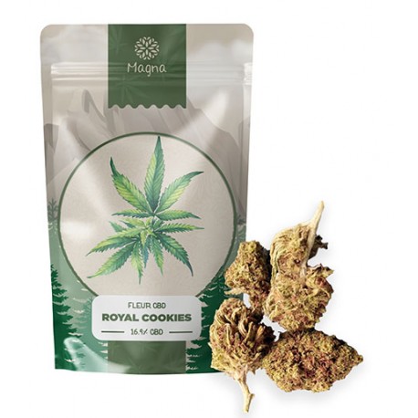 Royal Cookies CBD flower at 16.9%.